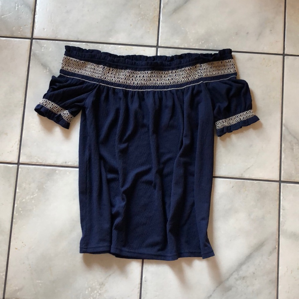 Navy off-the-shoulder summer top
